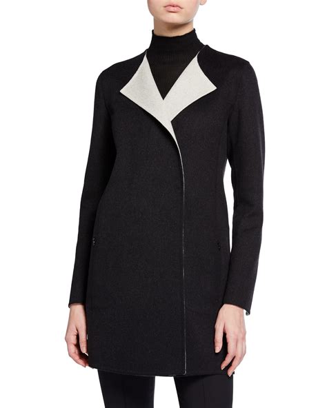 Neiman Marcus Cashmere Collection Double Face Cashmere High Neck Coat