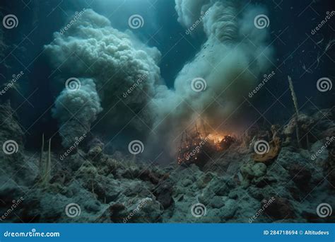 Deep Sea Trench With Volcanic Activity And Plumes Of Smoke Stock Photo