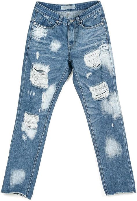 Rememberclick Mens Relaxed Fit Distressed Ripped Jeans L3233 Blue