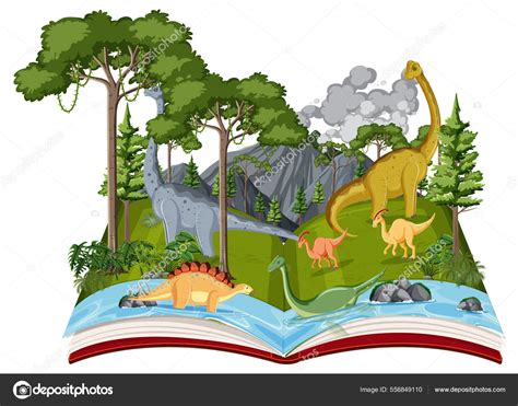 Book Scene Dinosaurs Forest Illustration Stock Illustration By