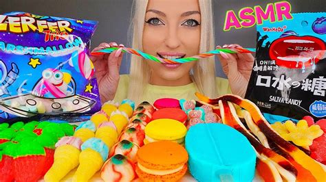 Asmr Eating Rainbow Candy Ice Cream Macaroons 무지개 사탕 먹방 마카롱 Marshmallow Mukbang 먹방 4k