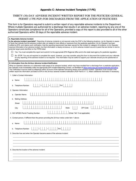 Fillable Online Appendix C Adverse Incident Template Pe Fax Email