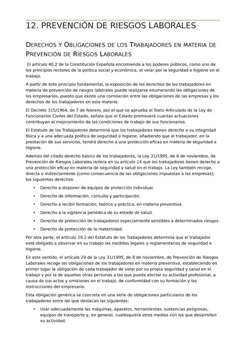 12 Prl Resumen De Los Aspectos Básicos De La Ley Prl 12 PrevenciÓn