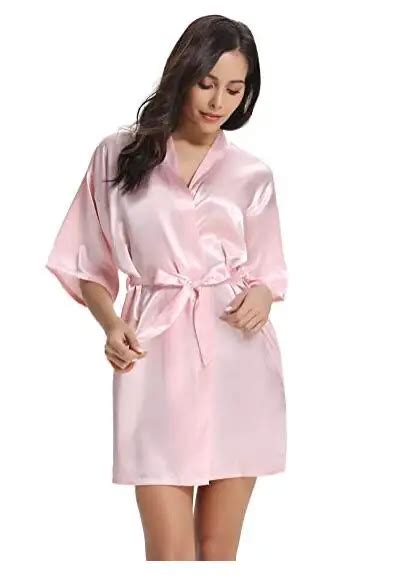 Women Silk Satin Short Night Robe Solid Kimono Robe Fashion Bath Robe