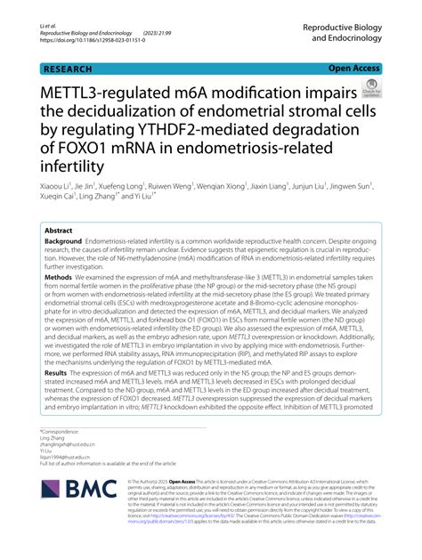 Pdf Mettl Regulated M A Modification Impairs The Decidualization Of