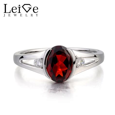 Leige Jewelry January Birthstone Natural Garnet Ring Wedding Ring Oval