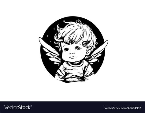 Little angel logotype retro style engraving Vector Image