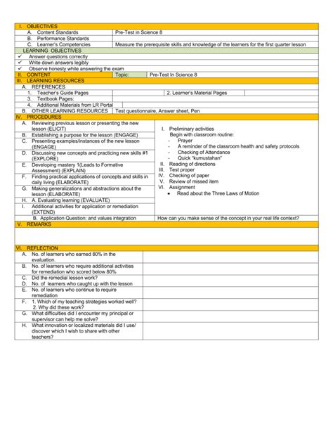 Pre Test Lesson Plan