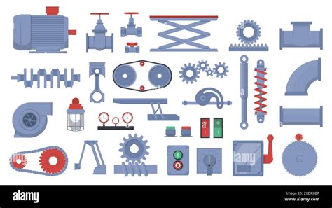 Machine Parts Different Mechanical Details Metal Gears Pipe Valves