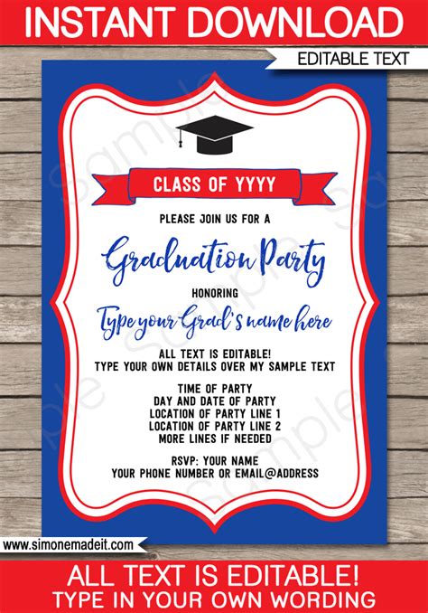 Graduation Party Invitations Template | Printable Graduation Invite