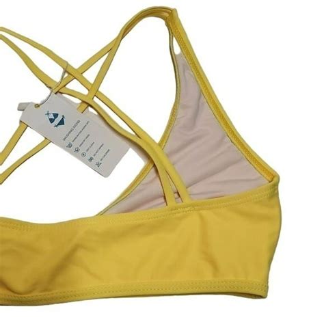 Beachsissi Bikini Cross Front Thong Bottom Yellow Green Womens Small S Nwt