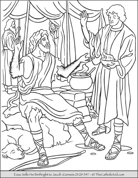 Esau Sells Birthright to Jacob Coloring Page - TheCatholicKid.com