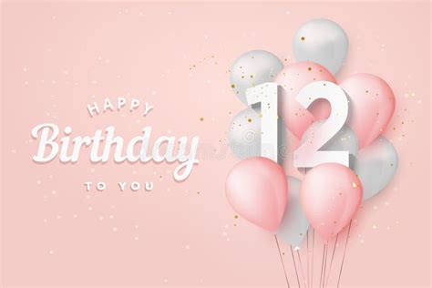 Happy 12th Birthday Balloons Greeting Card Background. Stock Vector - Illustration of helium ...