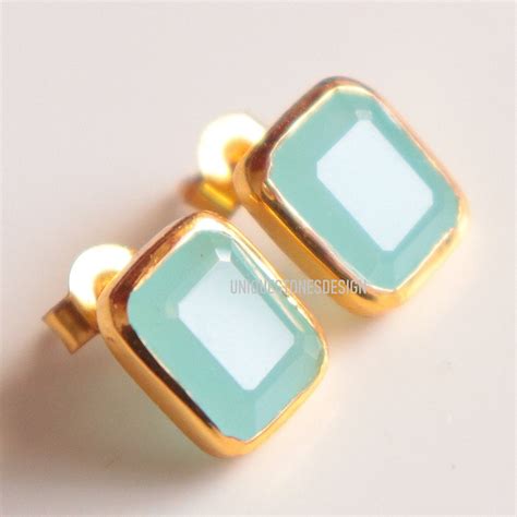 Aqua Chalcedon Ohrstecker Sterling Silber Ohrstecker Gold