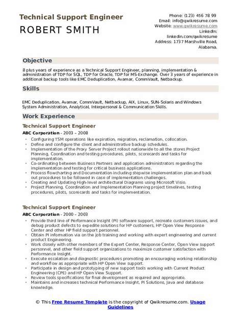 Technical Support Engineer Resume Samples Qwikresume