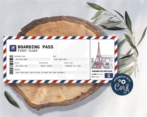 Paris Boarding Pass EDITABLE Surprise Paris Trip Gift Ticket