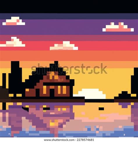 Pixel Art Vectorstyle Image Landscape Lake AI 생성 이미지 2278574681