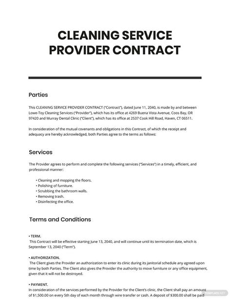 Free Sample Cleaning Service Business Contract Template Google Docs