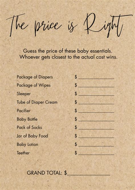 The Price Is Right Baby Shower Game Template Postermywall