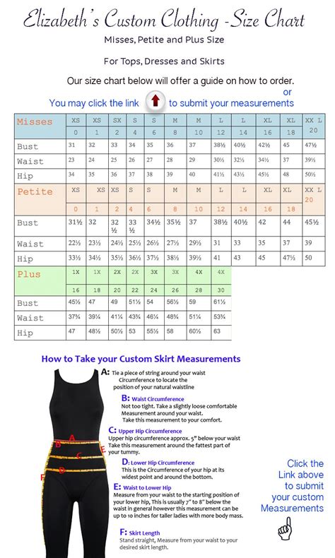 Elizabeth custom clothing size chart – Elizabeth's Custom Skirts