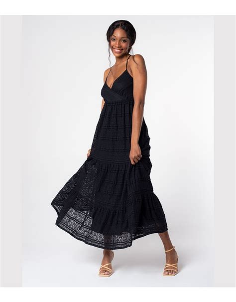 Cross Back Surplice Tiered Lace Maxi Dress Black Boutique 23