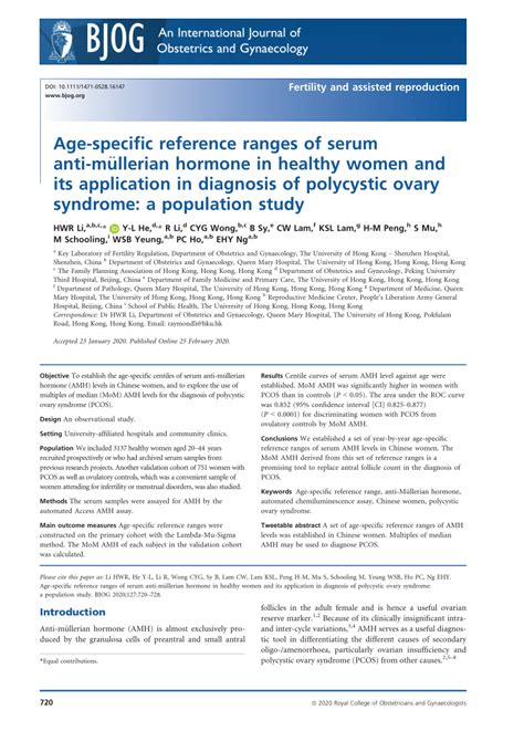 Age‐specific Reference Ranges Of Serum Anti‐mullerian Hormone In