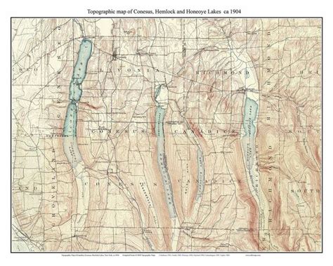 Conesus Hemlock Honeoye Lakes Usgs Old Topographic Map Custom