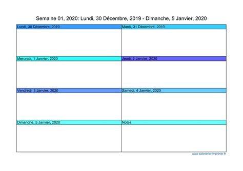 Calendrier 2020 Semaine Planning Hebdomadaire Semainier