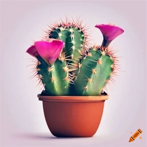 Cactus In Flower Pot On White Background On Craiyon