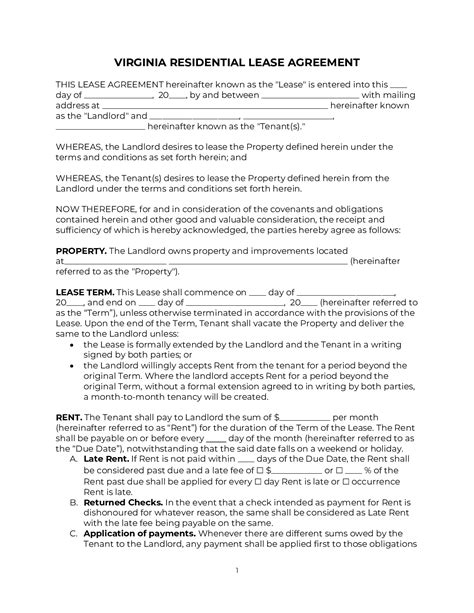 Printable Virginia Residential Lease Agreement Printable Templates