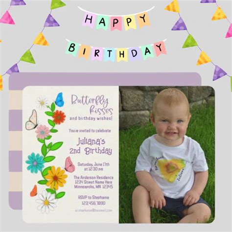 Butterfly Kisses And Birthday Wishes Photo Birthday Invitation Zazzle