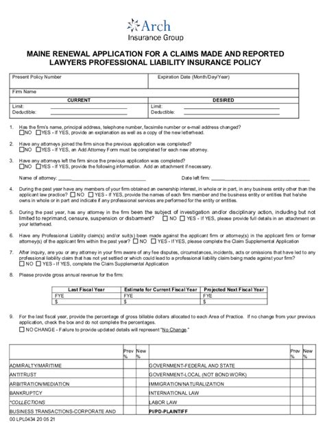 Fillable Online Maine Renewal Application For A Claims Made Fax