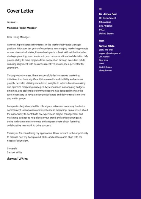 Marketing Associate Cover Letter Examples For Cvdesigner Ai