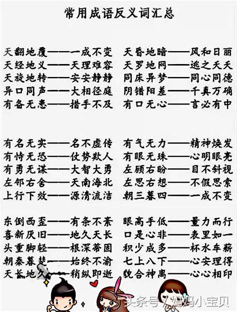 小學很齊全的常用常考成語近義詞反義詞，爸爸媽媽快幫孩子收藏吧 每日頭條