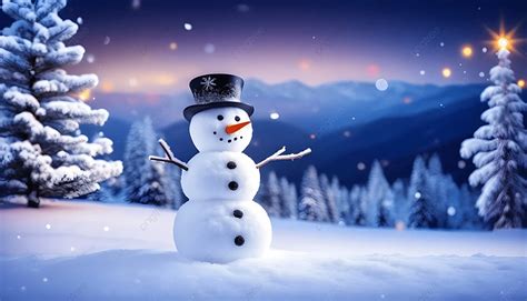 Joyful Snowman With Christmas In Winter Background Snowman Christmas