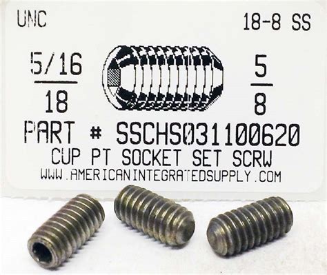 516 18x58 Hex Socket Set Screws Cup Point Stainless Steel 200 Ebay