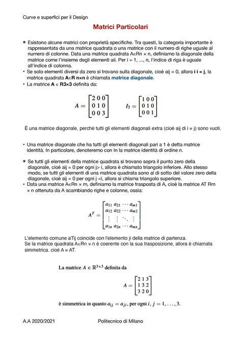 Matrici Particolari Appunti Presi A Lezione Integrati Con Esempi