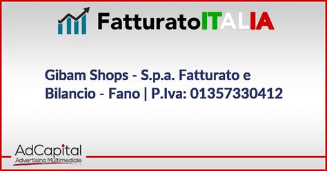 Fatturato Gibam Shops S P A Fano PU Partita Iva 01357330412