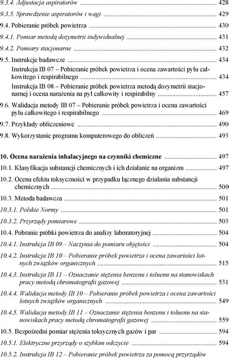 Spis Tre Ci Do E Booka Pt Metody Bada Czynnik W Szkodliwych W