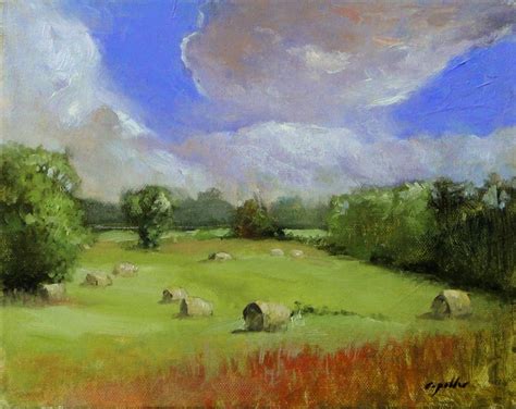 Hay Bales in a Meadow Oil painting by Rick Paller | Artfinder