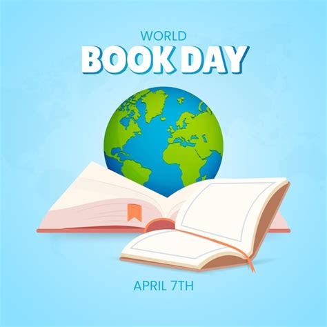 Feliz Día Mundial Del Libro 22 De Abril Con Libros E Ilustración De Globo Vector Premium