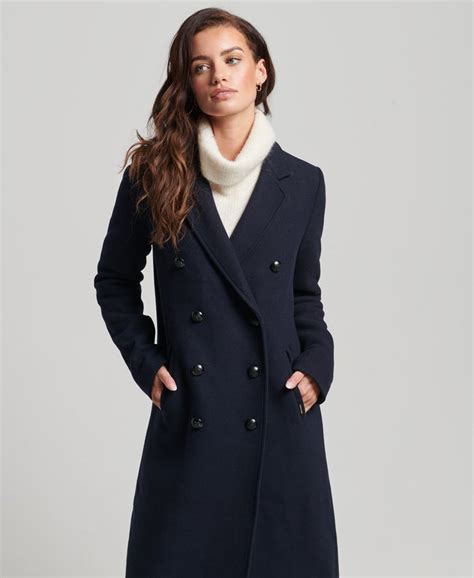 Womens Long Military Wool Coat In Eclipse Navy Superdry Uk