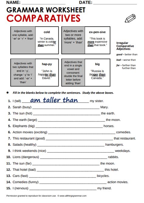 10 Worksheets To Practice Comparative Adjectives Teaching Expertise