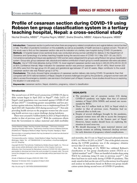 Pdf Profile Of Cesarean Section During Covid Using Robson Ten