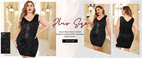 Involand Womens Sequin Dress Plus Size V Neck Party