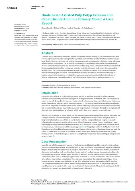 PDF Diode Laser Assisted Pulp Polyp Excision And Canal Disinfection