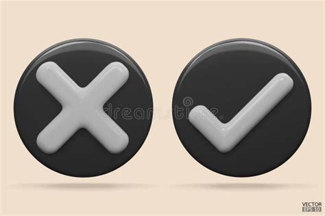 3D Black White Checkmark And X Mark Icon Checkmark Right Symbol Tick