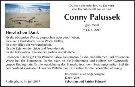 Traueranzeigen Von Conny Palussek Vrm Trauer De