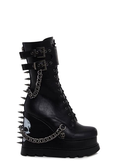 Lamoda Skull Print Platform Ankle Boots With Chains And Spikes Punk Black Dolls Kill