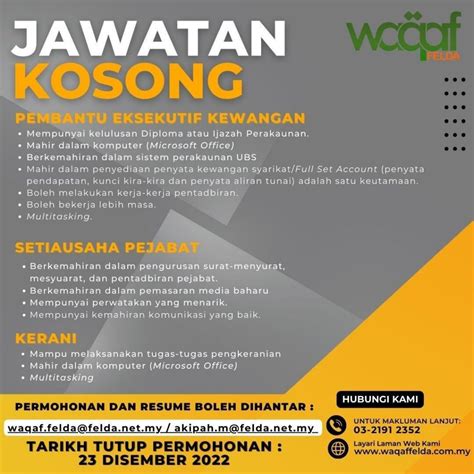 Iklan Jawatan Lembaga Kemajuan Tanah Persekutuan FELDA Portal Kerja